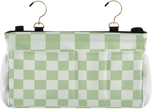Checkered Mint Green and White Bedside Caddy by QwThum
