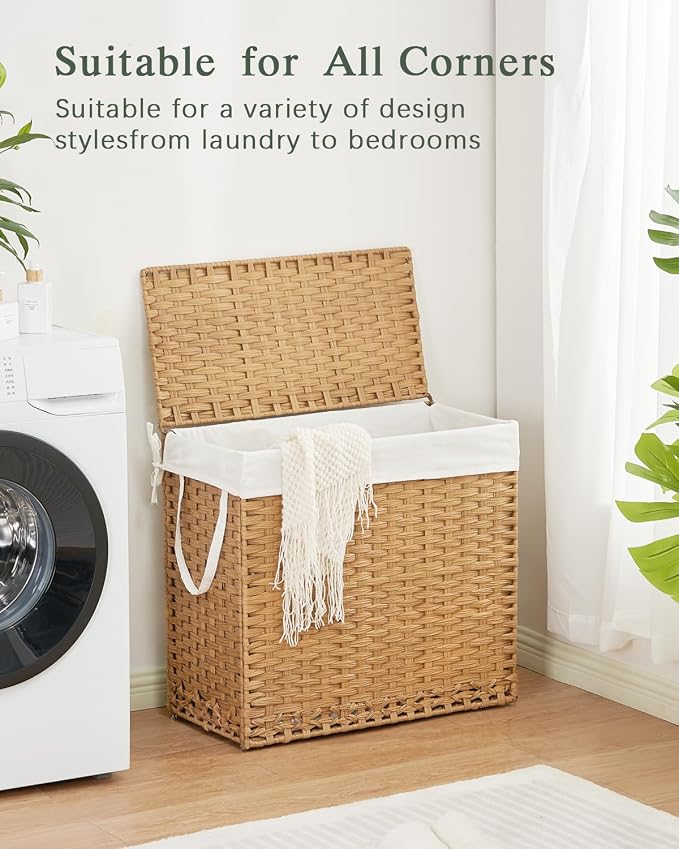 Laundry Hamper with Lid Laundry Basket 132 L Wicker Clothes Hamper, Handwoven - Image 8