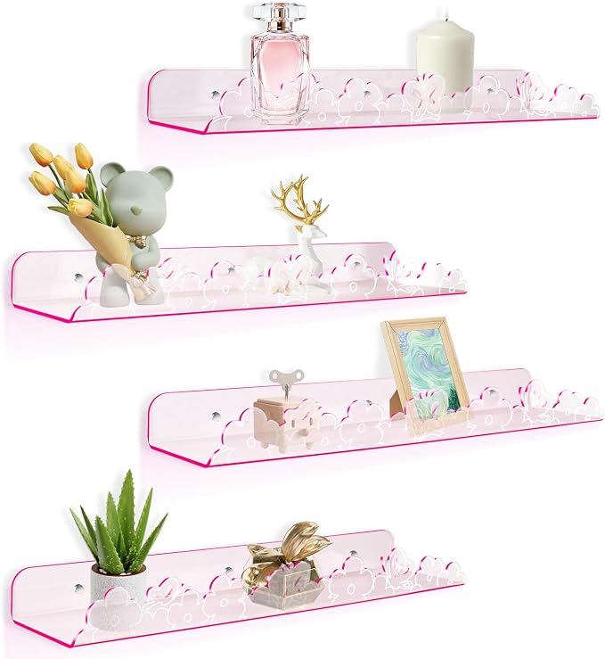 Floating Shelves for Wall, 4 Pack 15.7’’x 3.5’’Adhesive Acrylic Shelves by Alldomess