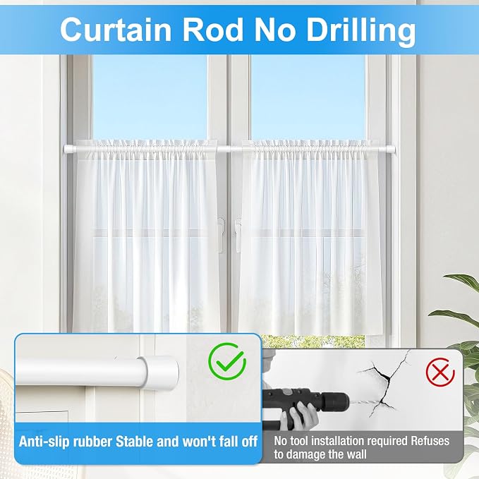 1 Pack Spring Loaded Tension Rod 27-38" Adjustable Curtain Rods No Drill - Image 4