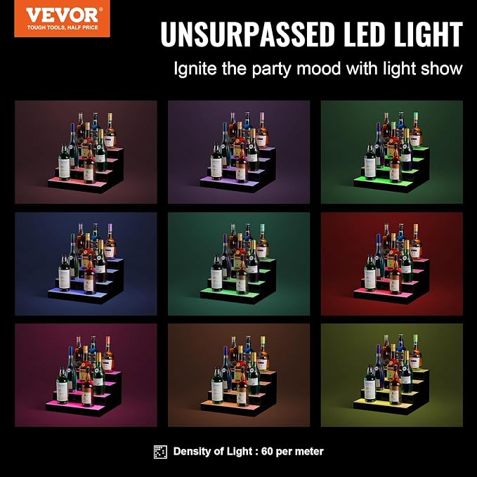 VEVOR LED Lighted Liquor Bottle Display, 4 Tiers 16 Inch Commercial Illuminated - Image 2