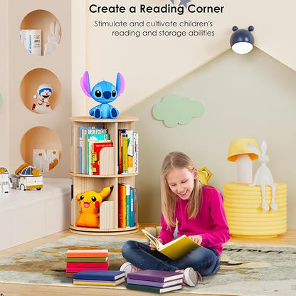 Kinembold Small Rotating Bookshelf, 2 Tier Revolving Bookcase 360 Display Round - Image 5