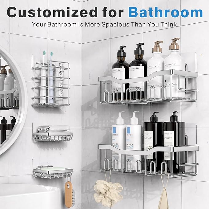 EUDELE 5-Pack Rustproof Stainless Steel Shower Caddy – No Drill Adhesive - Image 3