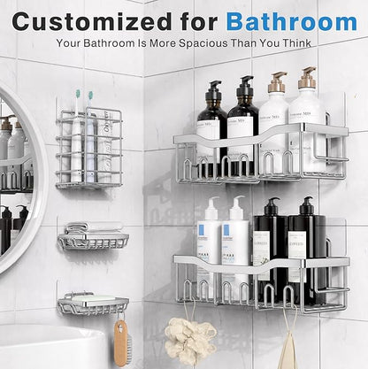 EUDELE 5-Pack Rustproof Stainless Steel Shower Caddy – No Drill Adhesive - Image 3