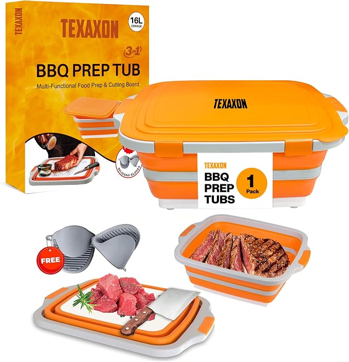 8L/16L BBQ Prep Tub with Cutting Board, Lid & Complimentary Mitts/Gloves – by Unknown