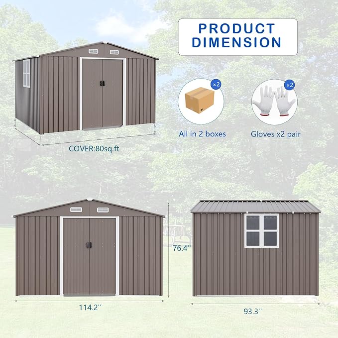 ALAULM 10'x8' Outdoor Storage Shed Outdoor Galvanized Metal Tool Shed - Image 4
