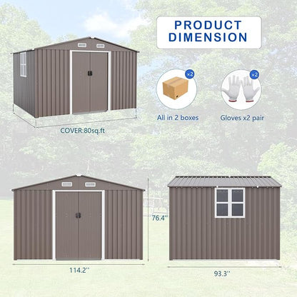 ALAULM 10'x8' Outdoor Storage Shed Outdoor Galvanized Metal Tool Shed - Image 4