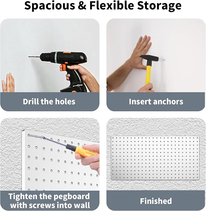 Pegboard Wall Organizer 4 PCS 24" x 12" Silvery Peg Board Metal Pegboard Panels - Image 7
