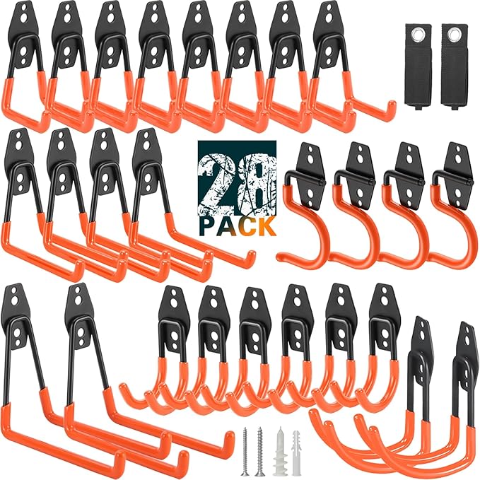 28 Pack Heavy Duty Garage Hooks, Utility Wall Mounted Storage System, by LUPYJI