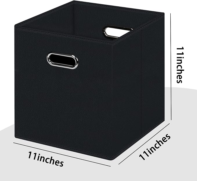 Black Foldable Storage Cubes Bins, Fabric Storage Box Cubes Organizer Baskets - Image 2