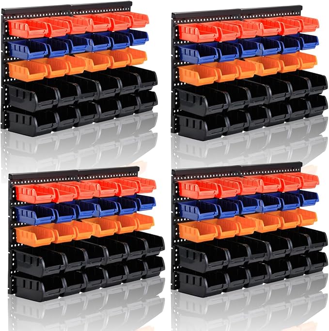 MULSAME Wall Mounted Storage Bins Parts Rack 4 Colors Bin Organizer Garage by MULSAME
