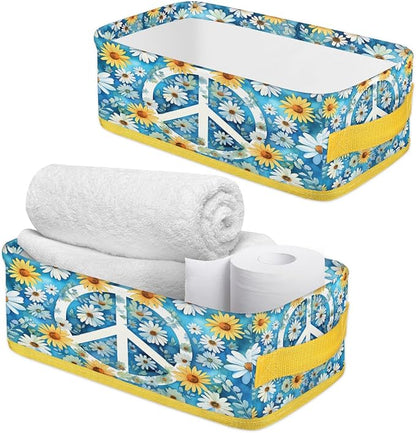 Peace Sign Daisy Bathroom Storage Basket, Foldable - Image 3