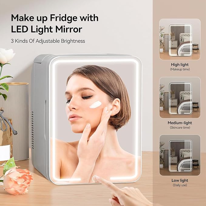 12L Skincare Fridge with Mirror & LED Lighting, 3-Mode Dimmable, Cooler & Warmer - Image 2
