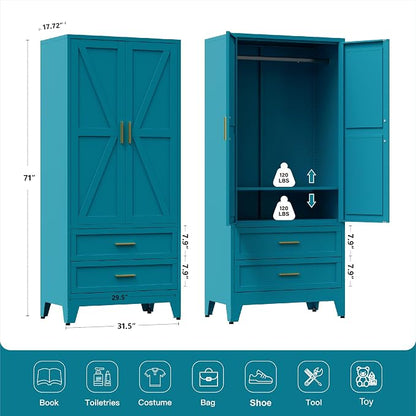71" Tall Metal Wardrobe Cabinet - Image 3