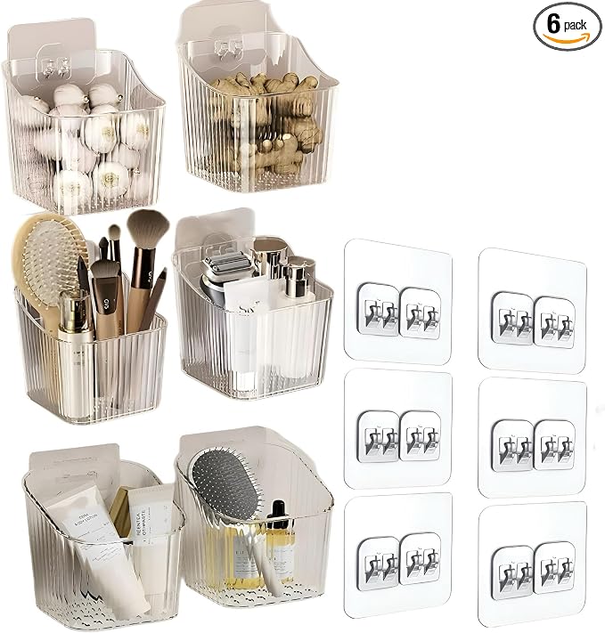 6Pack Wall Mount Organizer, Adhesive Cabinet Door Storage Bins, Stackable by Unknown