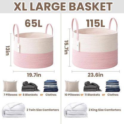 JMvicyroam 115L Extra Large Machine Washable Cotton Rope Blanket Basket | - Image 3