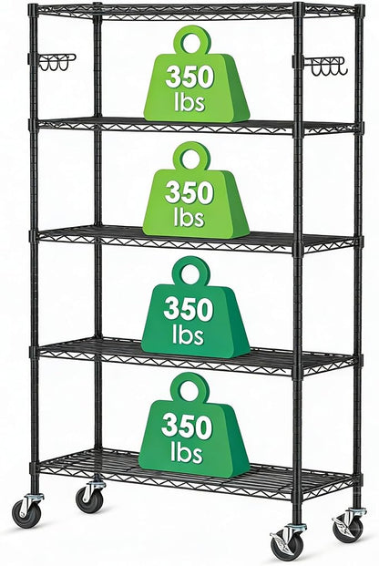 5 Tier Wire Metal Shelving Rack Garage Storage Rolling Shelves by CursorTech
