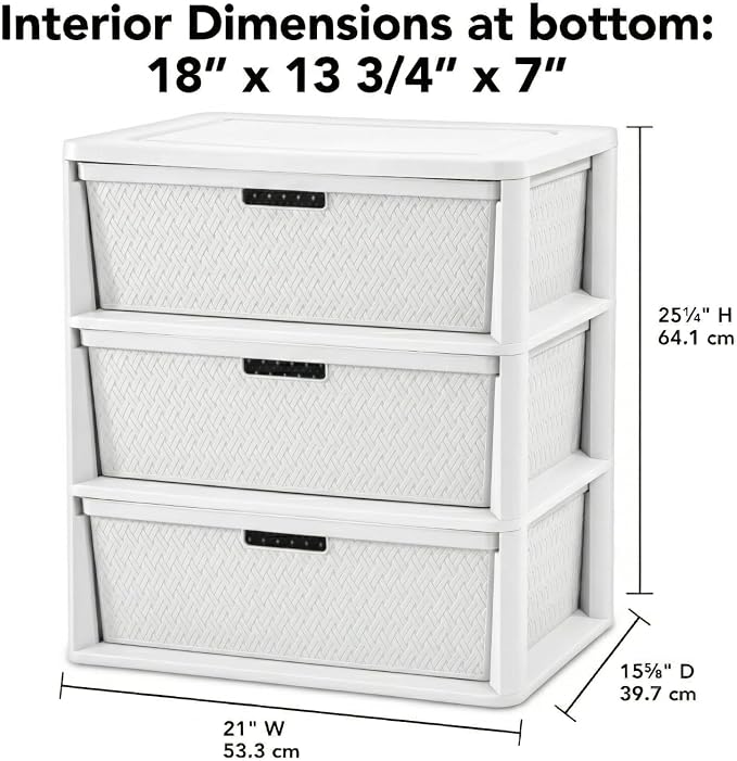 3 Drawer Wide Weave Storage Tower, Modern Style Decorative Freestanding Storage - Image 2