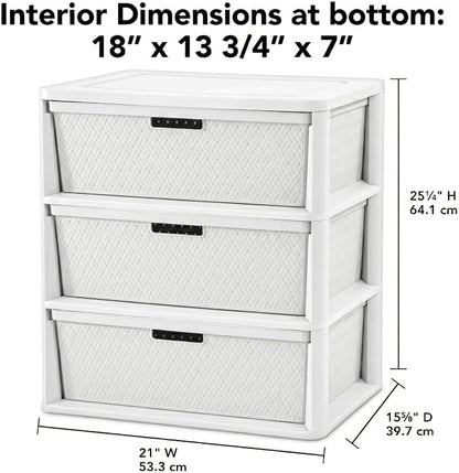 3 Drawer Wide Weave Storage Tower, Modern Style Decorative Freestanding Storage - Image 2