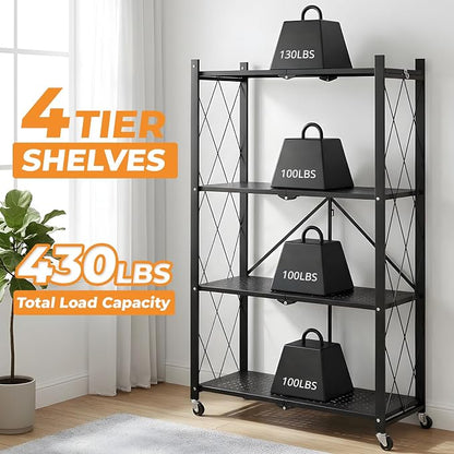 COKIHOM 4 Tier Foldable Storage Shelf, Large Capacity Metal Shelf Rack - Image 5