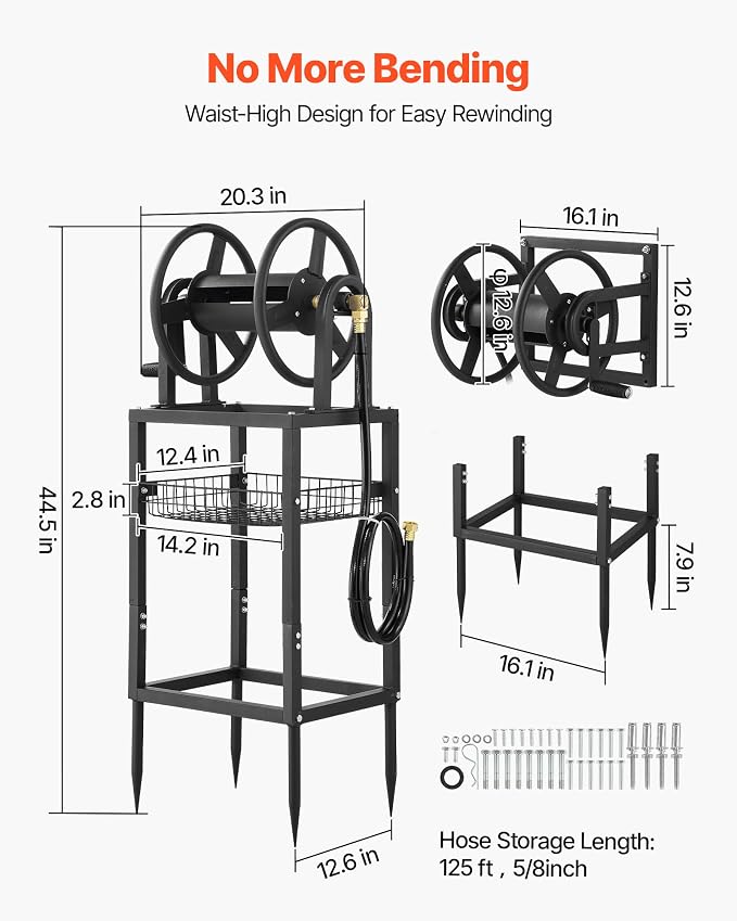 VEVOR Freestanding Garden Hose Reel, Holds 125 Feet of 5/8-inch Hose, Wall - Image 9