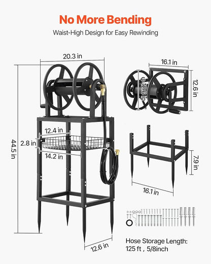 VEVOR Freestanding Garden Hose Reel, Holds 125 Feet of 5/8-inch Hose, Wall - Image 9