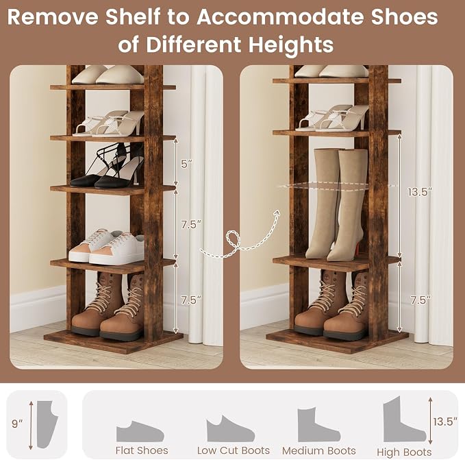 Tangkula 8-Tier Vertical Shoe Rack, Space-Saving Corner Shoe Organizer - Image 5
