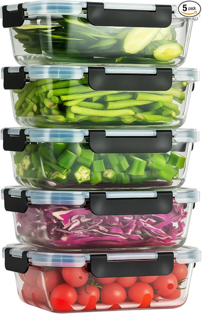 5-Piece Set, 36 oz Glass Meal Prep Containers by Unknown