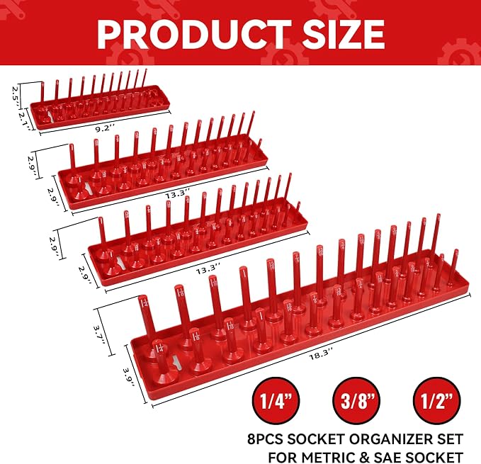 8PCS Socket Organizer Tray Set, SAE & Metric Socket Trays - Image 5