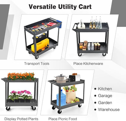 Goplus 2-Tier Utility Cart, Heavy Duty Commercial Service Tool Cart w/Handle - Image 2
