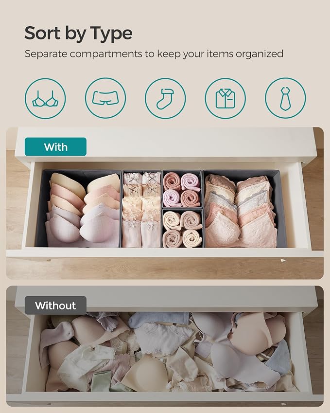 SONGMICS Drawer Organizer, Dresser Drawer Organizers, Foldable Fabric Storage - Image 3