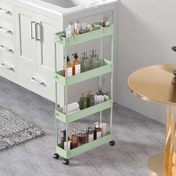 SPACELEAD Slim Storage Cart 4 Tier, Bathroom Organizer Rolling Utility by Home