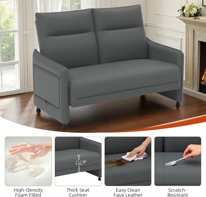 Faux Leather Loveseat, Upholstered Loveseat - Image 4