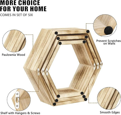 NOVIMANGO Hexagonal Floating Shelves Set of 6, Honeycomb Shelves | Hexagon - Image 6