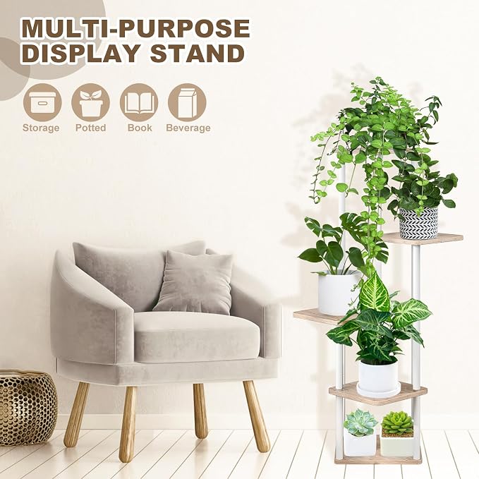 5 Tier Plant Stand Indoor, Thickened Metal Wood Corner Plant Shelf Stands - Image 3