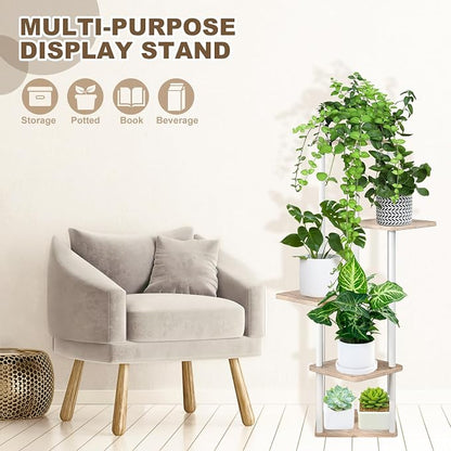 5 Tier Plant Stand Indoor, Thickened Metal Wood Corner Plant Shelf Stands - Image 3