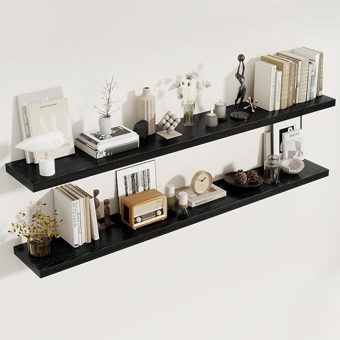 72 Inch Floating Shelves 2 Pack, 8 Inch Deep Floating Shelf Wall Mounted by FunMemories