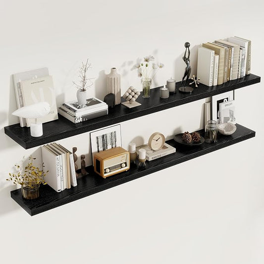 72 Inch Floating Shelves 2 Pack, 8 Inch Deep Floating Shelf Wall Mounted by FunMemories