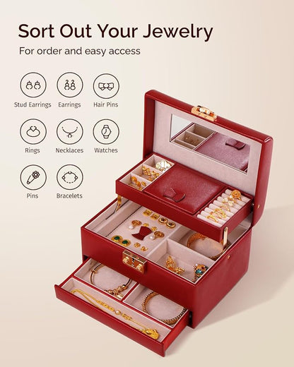 CASEGRACE Jewelry Box, 3 Layers Leather Jewelry Storage Box - Image 2