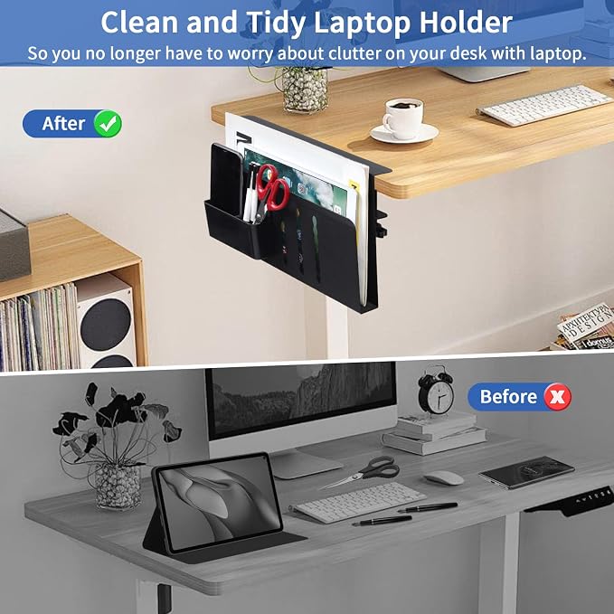 LUKETURE Desk Side Storage Laptop Holder No Drill Clamp On Organizer | Steel - Image 6