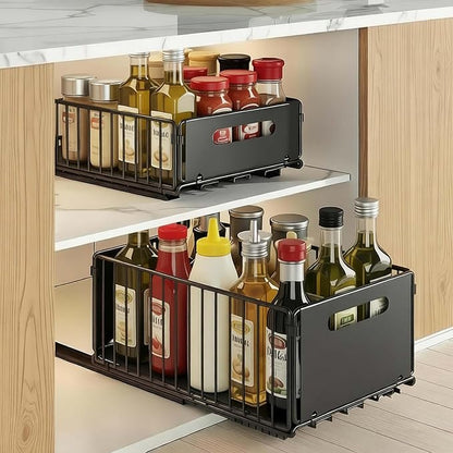 Sliding Pull-Out Cabinet Organizer 9.6"x14.8"x7.5" Black Heavy Duty Carbon by MGMGART