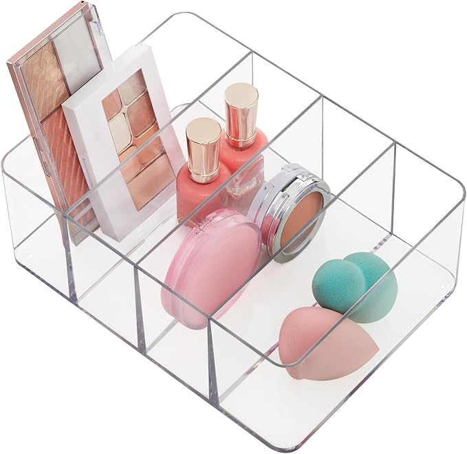 STORi 4-Compartment Clear Plastic Organizer, Rectangular Divided Makeup and by STORi