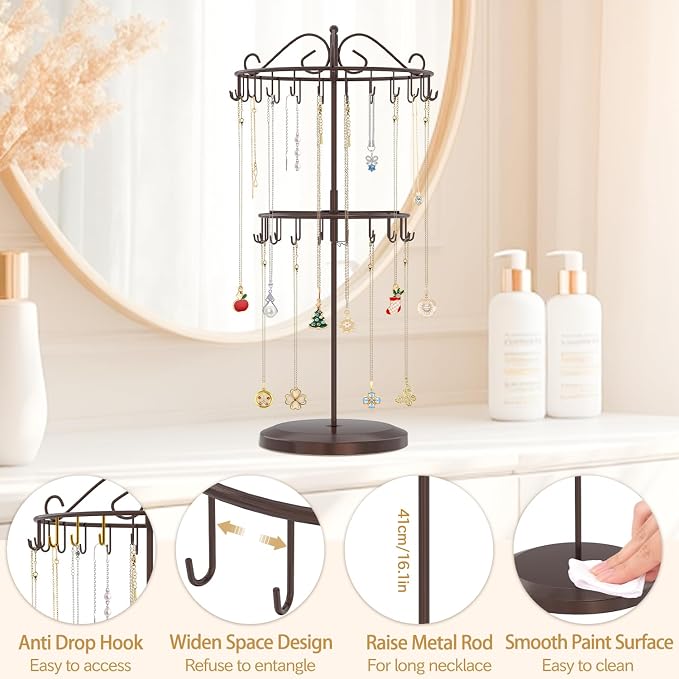 MODOWEY Rotating Necklace Holder Organizer Display Stand - Image 5