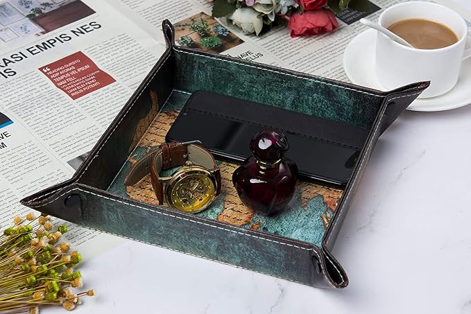 siduater Valet Tray Desktop Storage Organizer, Vegan Leather Catchall Bedside - Image 3
