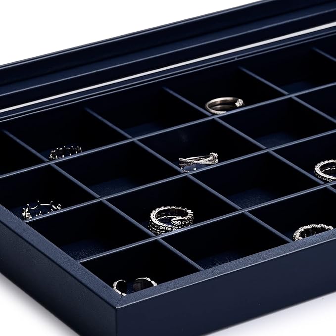 Oirlv Premium Blue Leather 24 Grid Jewelry Tray - Image 3