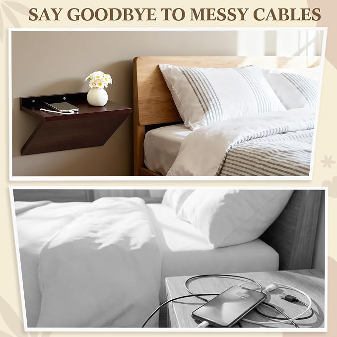 1 Pack 13 x 7 x 5.5 Inch Floating Nightstand Wooden Bedside V Shape Wall Shelf - Image 5