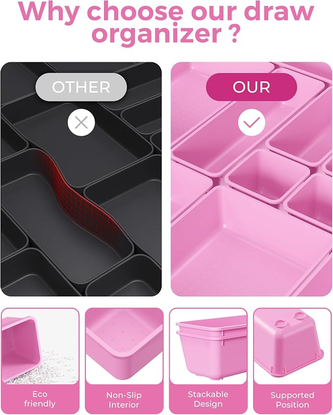 BiuLeon 25 PCS Plastic Drawer Organizers Set, 4-Sizes Vanity and Makeup - Image 5