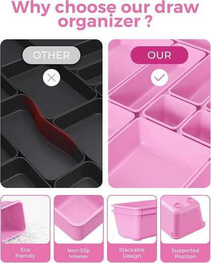BiuLeon 25 PCS Plastic Drawer Organizers Set, 4-Sizes Vanity and Makeup - Image 5