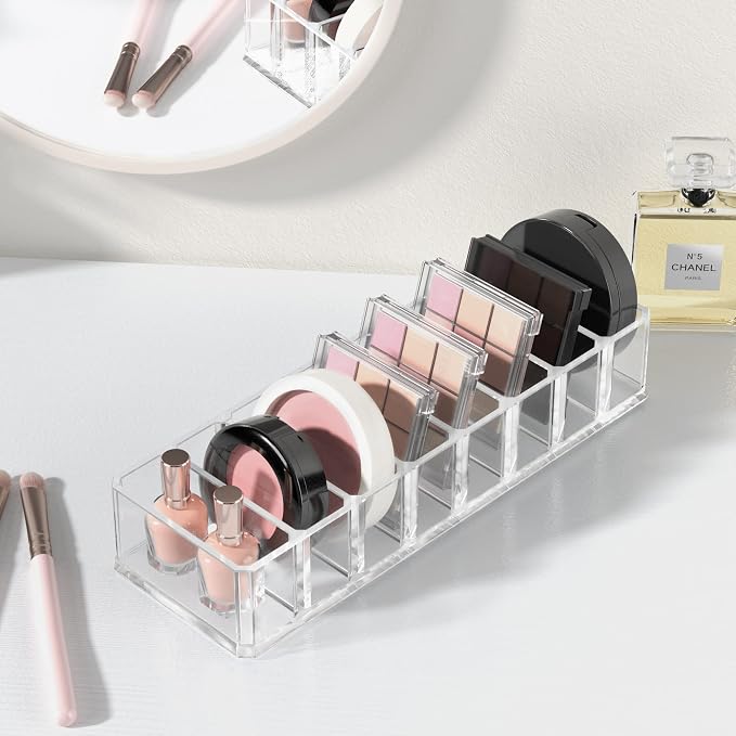 HBlife Clear Acrylic Makeup Compact Organizer, 8 Spaces Vanity Organizer Stand - Image 6