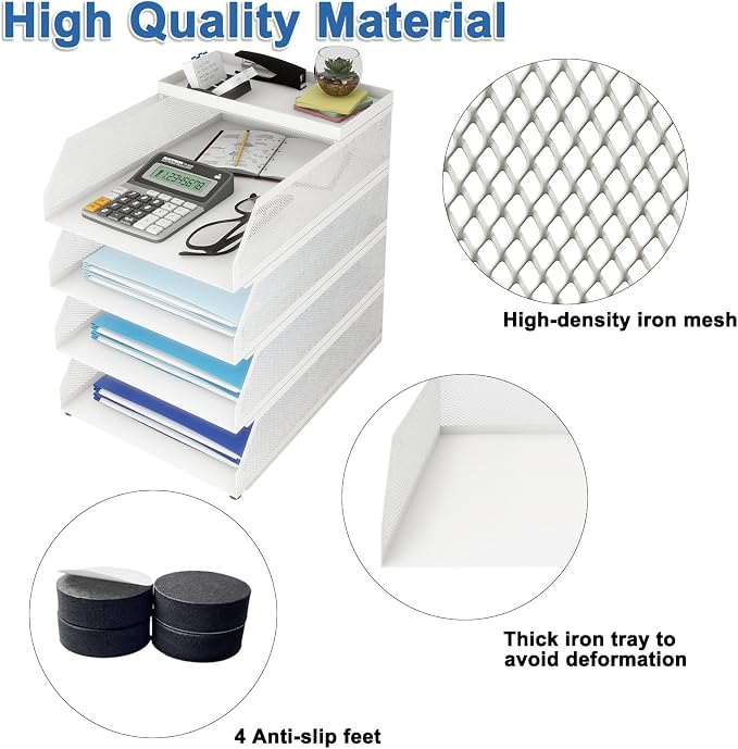 Natwind 4-Tier Stackable Metal Mesh Desk Paper Tray Organizer, Letter Tray - Image 3